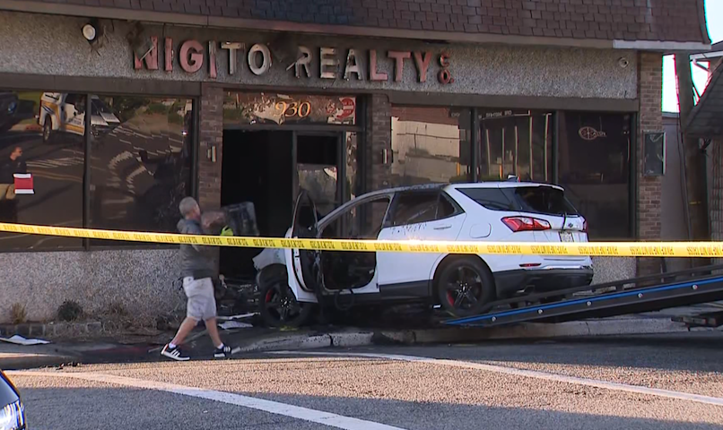 Video thumbnail for Car slams into River Edge realty office and bursts into flames overnight