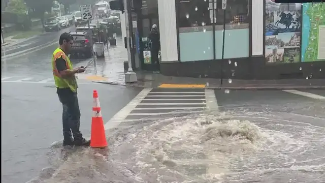 Video thumbnail for Heavy rain hit Tarrytown Tuesday as storms traveled across Hudson Valley