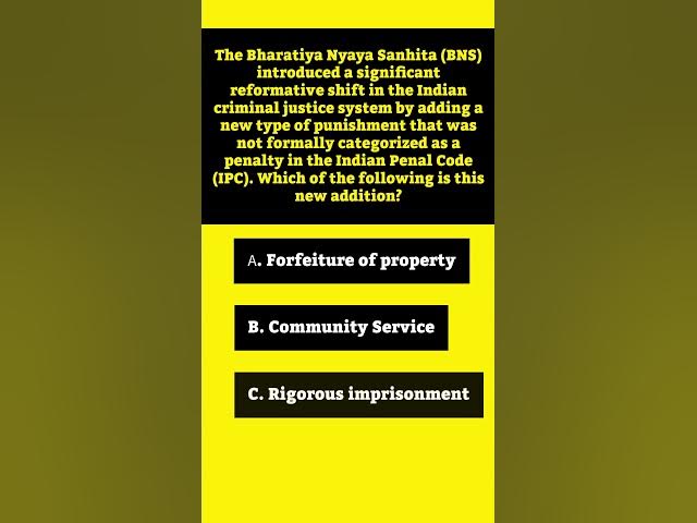 Video thumbnail for New Indian Law Quiz! Do you know BNS? #lawmcq #minimocktest #BNS#Indian Law#UPSC#lawmcqs