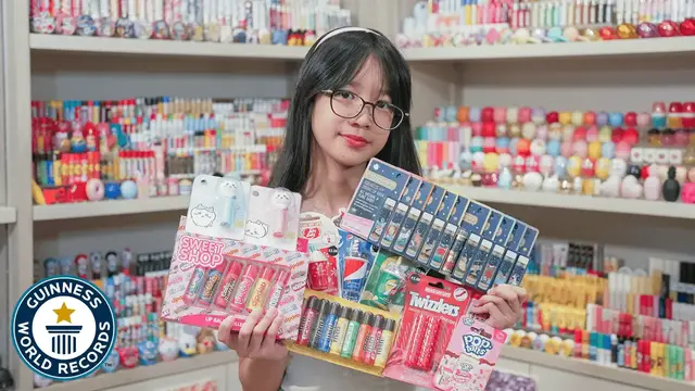 Video thumbnail for Guinness World Records holder for largest lip balm collection