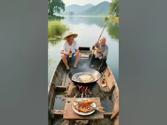 'Video thumbnail for Smart Work by Old Man Doing Fishing and Cooking at Same Time on Boat | Trending Reel #shorts'