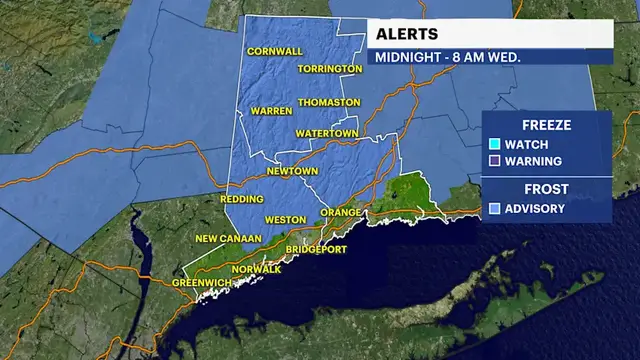 Video thumbnail for Frost possible Wednesday morning as sunshine remains dominate in Connecticut