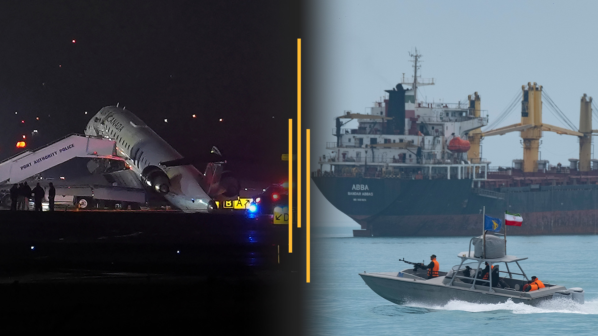 Video thumbnail for Air Canada runway crash kills 2; Iran Hormuz crisis jolts oil supply
