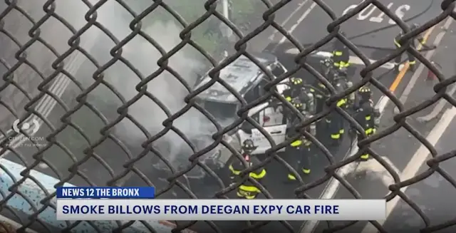 Video thumbnail for Car fire on Major Deegan causes backups and Kingsbridge area to be engulfed in smoke