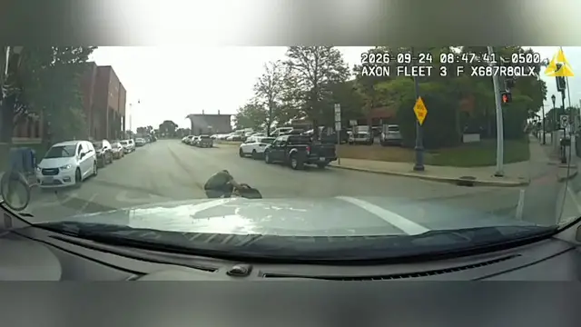 Video thumbnail for US: Cop Hits Pedestrian In Crosswalk While Driving Through Downtown Illinois.