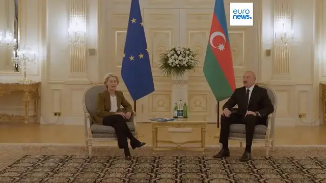 Video thumbnail for EU looks to South Caucasus for solutions as von der Leyen holds talks with President Aliyev