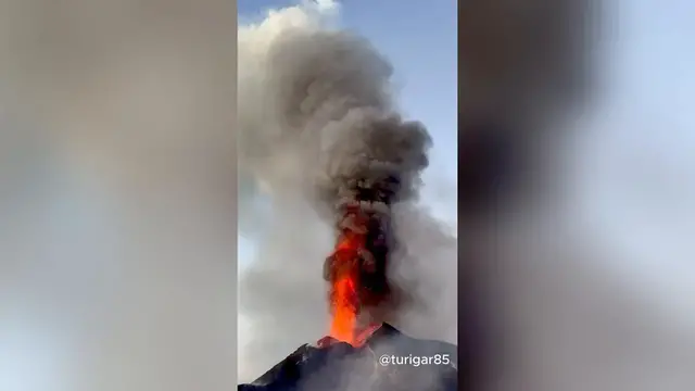 Video thumbnail for Italy: Mount Etna erupts as lava flows down crater, ash rises over Sicily.
