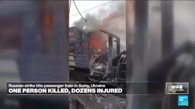 'Video thumbnail for Russian strike hits train station in Ukraine, killing at least one'