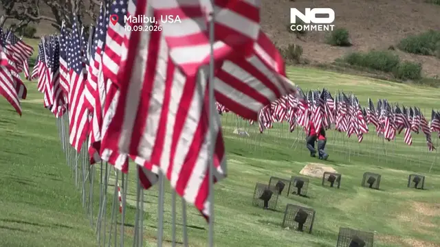 Video thumbnail for Thousands of flags honour 9/11 victims at Malibu university