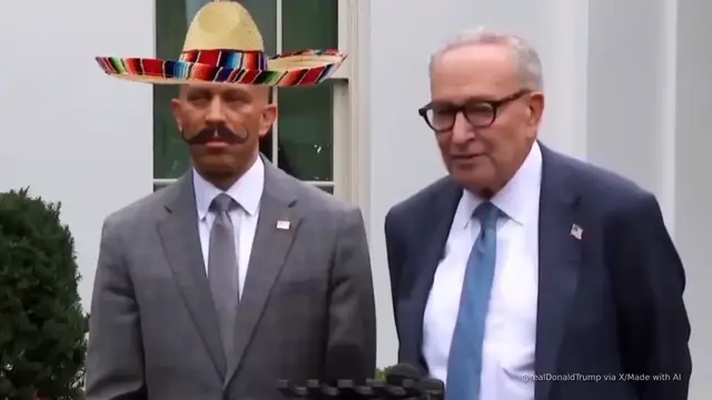 'Video thumbnail for Trump posts AI video falsely showing Schumer, Jeffries denigrating Democrats'