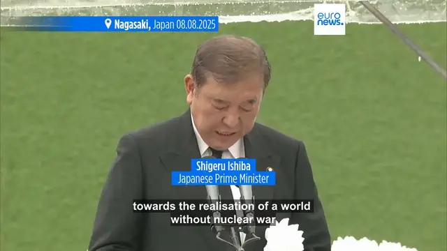 'Video thumbnail for Nagasaki remembers atomic bomb victims 80 years on with minute of silence'