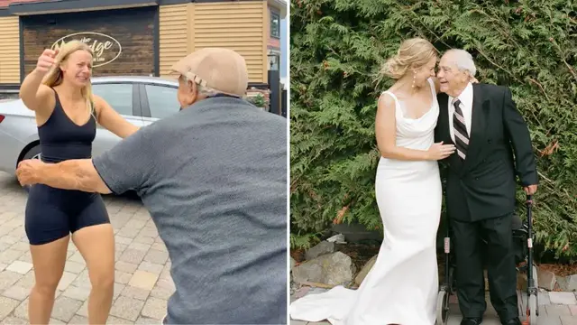 'Video thumbnail for Bride Surprised By Grandpa Who Promised He'd Make Wedding Shows Up On Big Day'