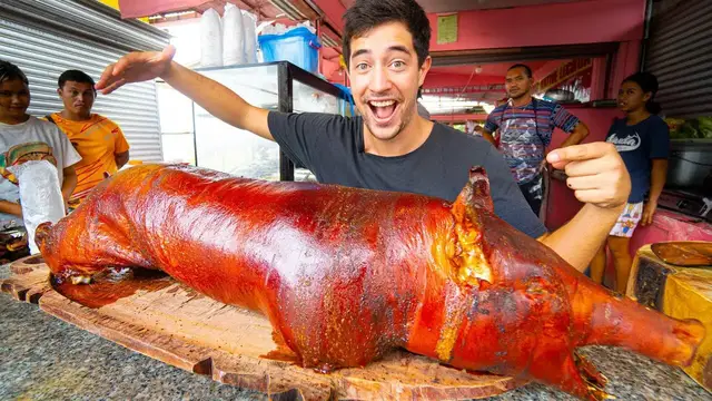 Video thumbnail for Filipino Street Food!! Cebu's #1 LECHON in CARCAR + Chicharron Factory in The Philippines!
