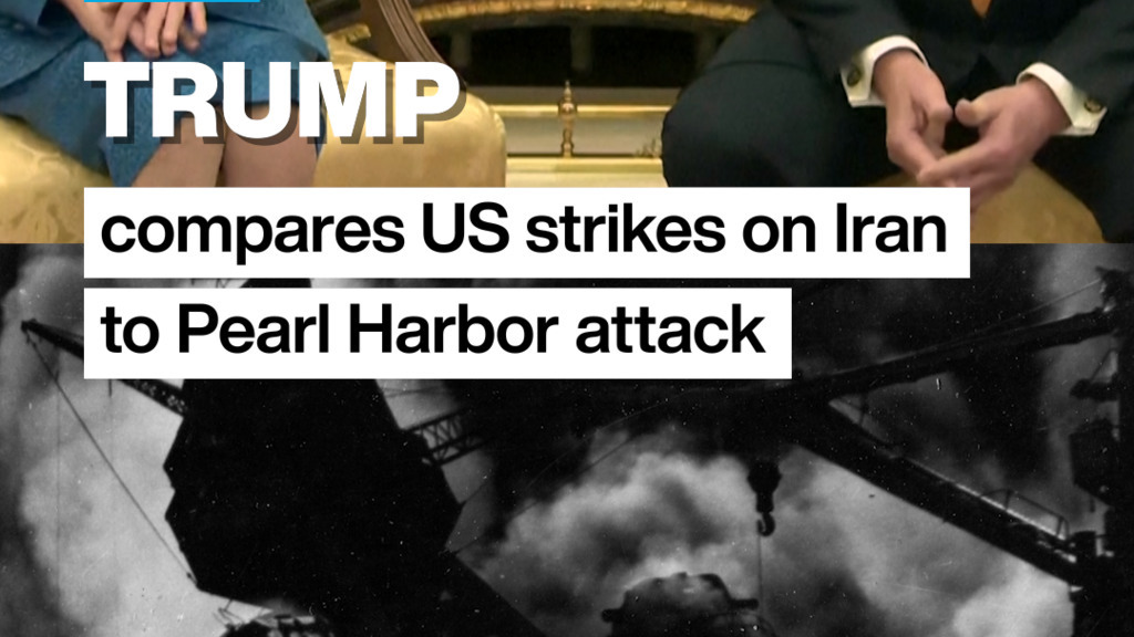 Video thumbnail for Trump compares US strikes on Iran to Pearl Harbor attack during World War II