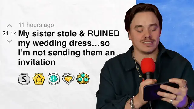 'Video thumbnail for My sister RUINED my wedding dress…so I’m UNINVITING her! - r/charlottedobreyoutube | Reddit Stories'