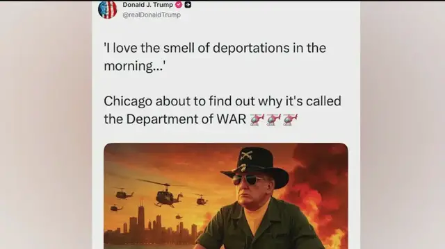 'Video thumbnail for Officials decry Trump post threatening Chicago with deportations'