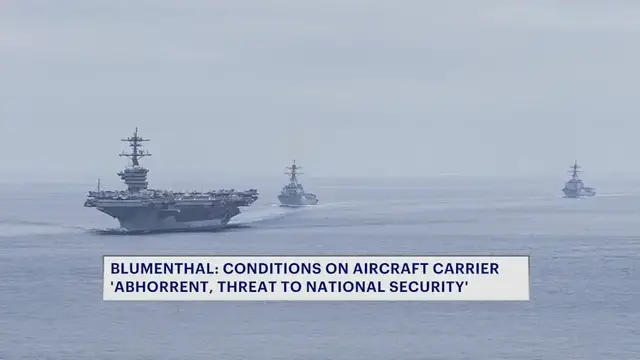 Video thumbnail for Sen. Blumenthal demands answers from Pentagon over 'abhorrent' conditions on U.S.S. Abraham Lincoln