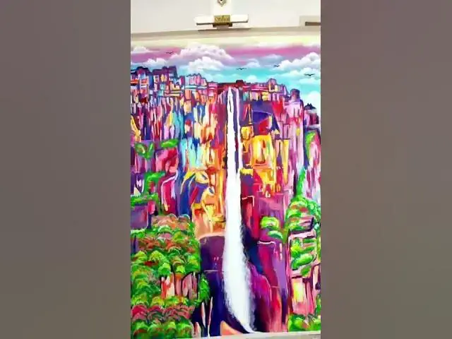 Video thumbnail for waterfall painting #shorts #waterfall #painting