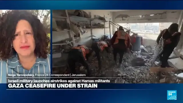 Video thumbnail for Gaza ceasefire under strain: Israeli military launches airstrikes against Hamas militants