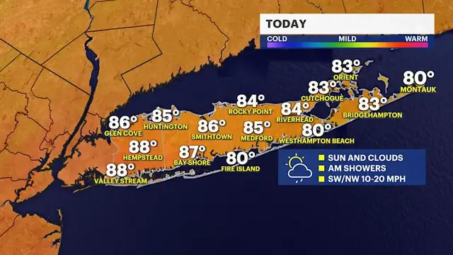 Video thumbnail for Morning showers give way to summer warmth for Long Island