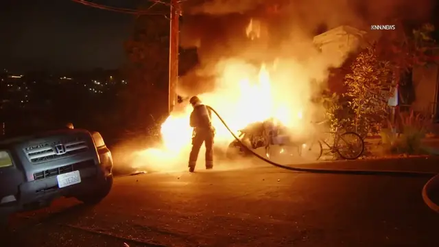 Video thumbnail for US, Los Angeles: Echo Park Auto Fire on Steep Hill.