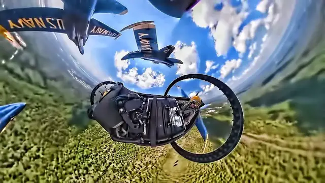 'Video thumbnail for 360 Degree Camera Captures Strange View Of Blue Angels'