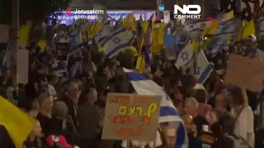 'Video thumbnail for Police drag protesters from rails as Israelis rally for Gaza ceasefire'