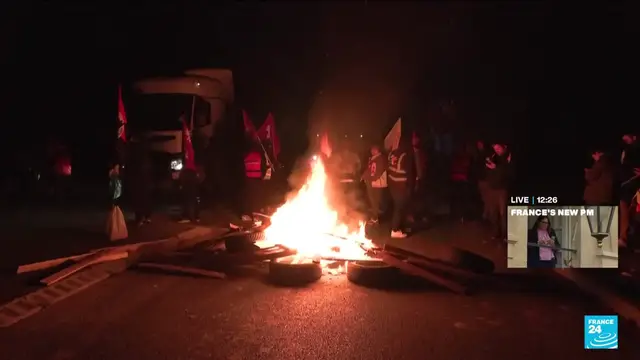 'Video thumbnail for 'Block everything' protests grip France in baptism of fire for new PM'
