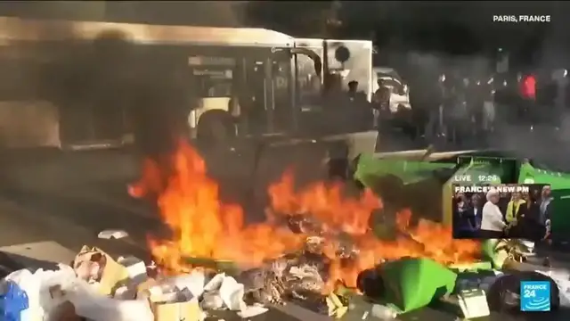 'Video thumbnail for 'Block everything' protests grip France in baptism of fire for new PM'