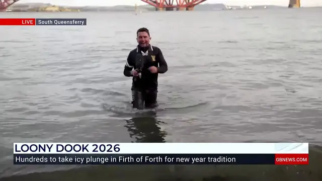 Video thumbnail for WATCH: Tony McGuire takes a New Year's plunge in the freezing Firth of Forth waters