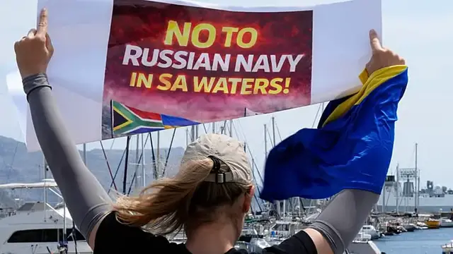 Video thumbnail for Ukrainians protest against Russian participation in navy drills in South Africa