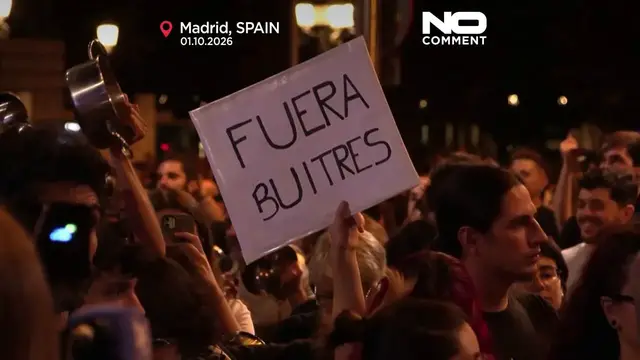 Video thumbnail for Madrid protesters bang pots to demand action on Spain’s housing crisis