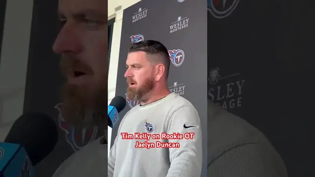 Video thumbnail for Tim Kelly is a big fan of rookie OT Jaelyn Duncan and his development. #shorts #titans #titanup