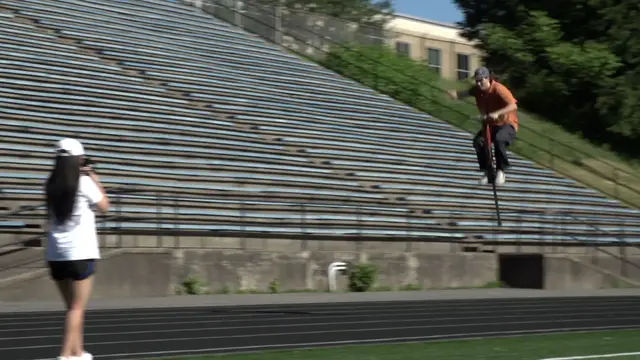 Video thumbnail for Fastest 100m on a pogo stick - 20.19 seconds by Henry Cabelus