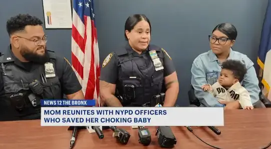 Video thumbnail for Bronx mom reunites with NYPD officers who saved her choking baby