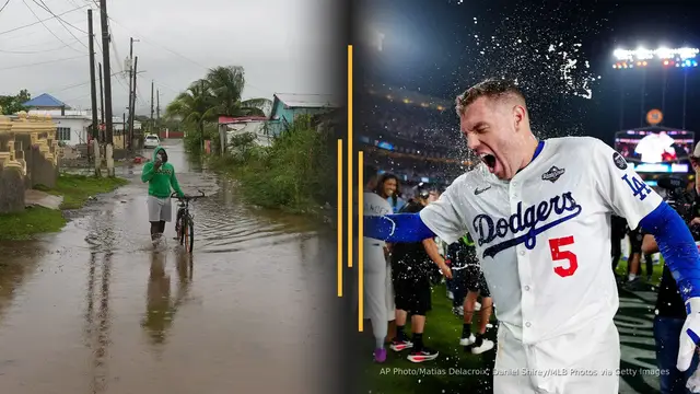 Video thumbnail for Hurricane Melissa hits Jamaica as Cat 5; Dodgers outlast Jays in 18 innings