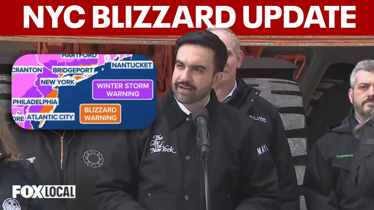 Video thumbnail for NYC Blizzard Warning Update: Mayor Mamdani on snow preparations, potential school alerts