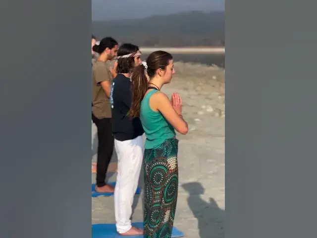 'Video thumbnail for Outdoor Yoga Near By Bank of Ganga River Rishikesh #yoga #rishikesh #gangariver'