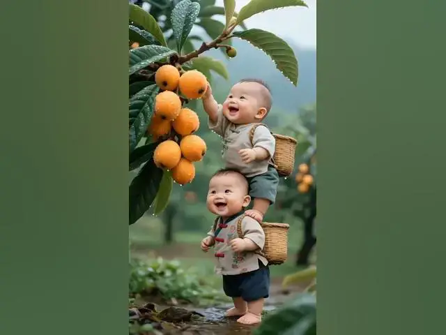 'Video thumbnail for Cutest Babies Plucking Fruits From Tree 🍎 🍊 | Funny Baby Short Animation #ytshorts #funny'