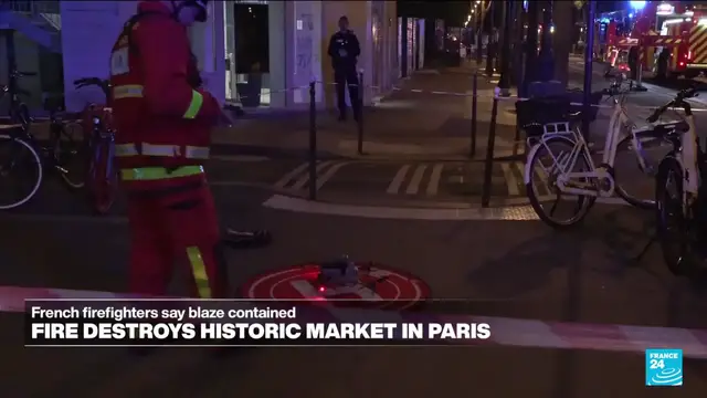 Video thumbnail for Fire destroys historic French market of Enfants-Rouges in Paris