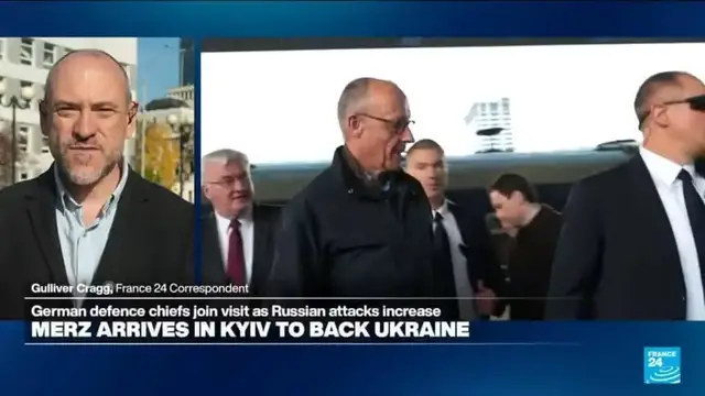 Video thumbnail for Germany's Merz visits Kyiv as Russia steps up attacks on Ukrainian cities