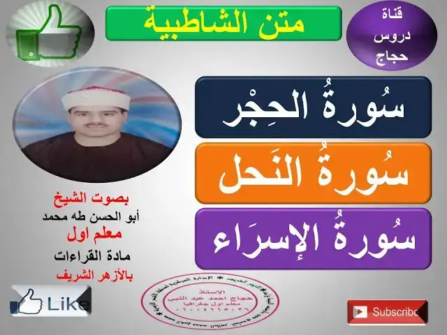 Video thumbnail for متن الشاطبية تابع فرش الحروف سُورةُ  الحِجْر وسُورةُ النَّحل وسُورةُ الإسْرَاء