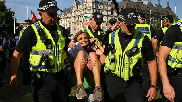 'Video thumbnail for UK police arrest at least 365 people at Palestine Action protest in London'