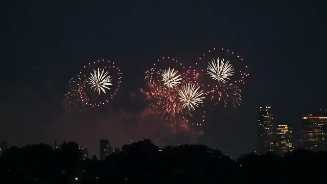 Video thumbnail for NY: Fourth of July Fireworks Seen From Queens Borough In NYC.