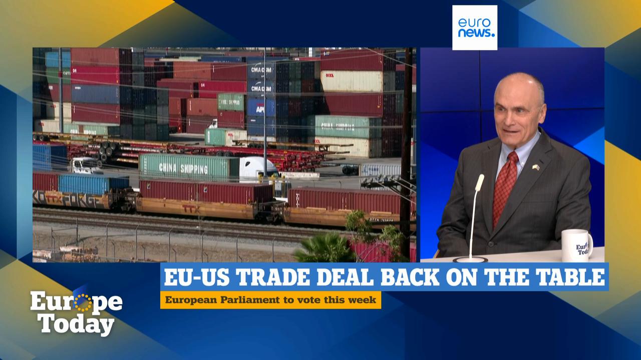 Video thumbnail for US ambassador warns European Parliament rejecting trade deal is 'economic malpractice'