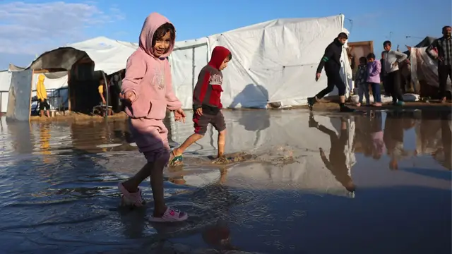 'Video thumbnail for Rainy weather in Gaza brings further danger, misery for displaced Palestinians'