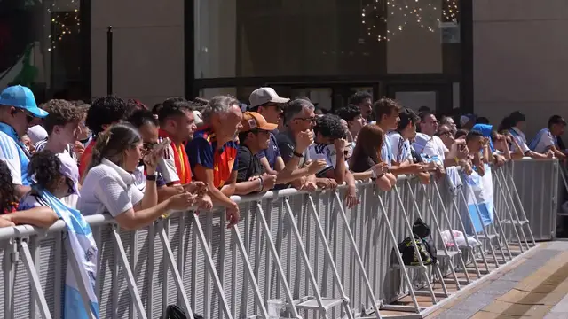 Video thumbnail for US: Fans gather at Rockefeller Center to watch FIFA World Cup final in New York City.