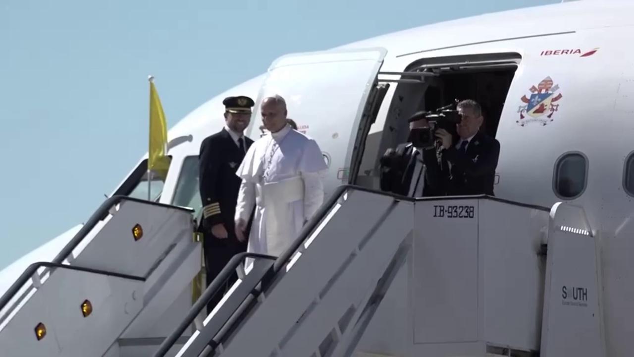 Video thumbnail for Spain: Pope Leo XIV Departs Madrid Under Tight Security Escort At Airport.