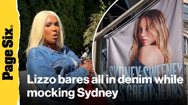 'Video thumbnail for Lizzo bares all in denim as she mocks Sydney Sweeney's American Eagle campaign — again — with new song'