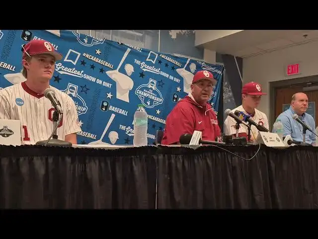'Video thumbnail for Oklahoma postgame press conference with Drew Dickerson, Coach Skip Johnson and Jaxson Willits #UNC'
